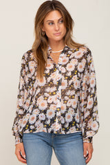 Black Floral Button Up Blouse