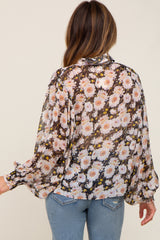 Black Floral Button Up Blouse