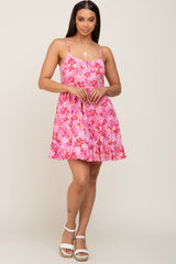 Pink Floral Sleeveless Tiered Mini Dress