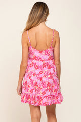 Pink Floral Sleeveless Tiered Maternity Mini Dress