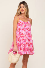 Pink Floral Sleeveless Tiered Maternity Mini Dress