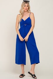 Royal Blue Sleeveless Ruched Drawstring Jumpsuit