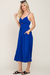 Royal Blue Sleeveless Ruched Drawstring Jumpsuit