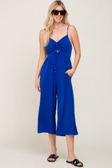 Royal Blue Sleeveless Ruched Drawstring Jumpsuit