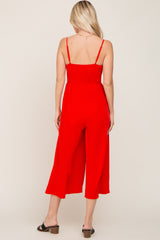 Red Sleeveless Ruched Drawstring Jumpsuit