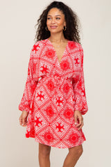 Red Paisley Print Front Tie Maternity Dress