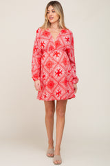 Red Paisley Print Front Tie Maternity Dress