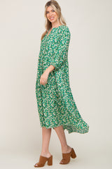 Green Floral V-Neck Tiered Midi Dress