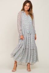 Mint Green Printed Long Sleeve Maternity Maxi Dress