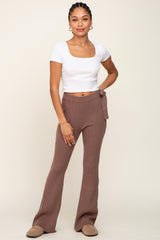 Mocha Side Tie Flare Knit Pants