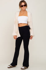 Black Side Tie Flare Knit Pants