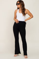 Black Side Tie Flare Knit Maternity Pants