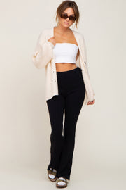 Black Side Tie Flare Knit Pants