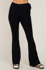 Black Side Tie Flare Knit Pants