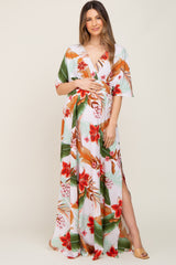 White Floral Smocked Waist Maternity Maxi Dress