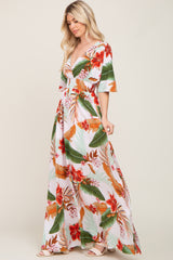 White Floral Smocked Waist Maxi Dress