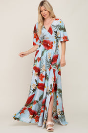 Blue Floral Smocked Waist Maxi Dress