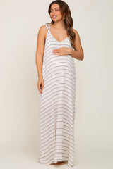 Ivory Striped Tie Strap Maternity Maxi Dress