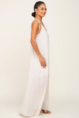 Beige Striped Tie Strap Maxi Dress