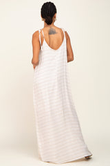 Beige Striped Tie Strap Maxi Dress