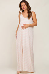 Pink Striped Tie Strap Maternity Maxi Dress