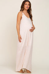 Pink Striped Tie Strap Maternity Maxi Dress