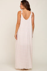 Pink Striped Tie Strap Maternity Maxi Dress