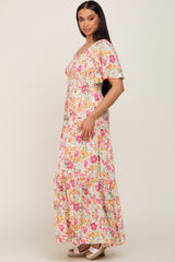 Ivory Floral Smocked Ruffle Tier Maxi Dress