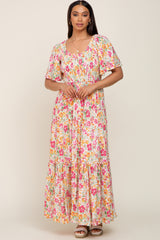 Ivory Floral Smocked Ruffle Tier Maxi Dress