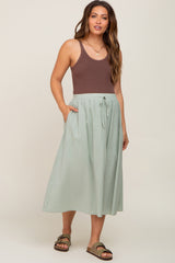 Sage Linen Maternity Midi Skirt