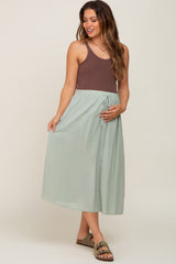 Sage Linen Maternity Midi Skirt