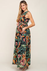 Black Tropical Chiffon One Shoulder Maternity Dress