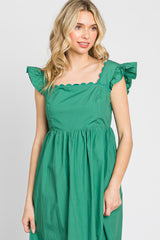 Emerald Green Scallop Flutter Sleeve Midi Dress