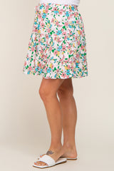 Peach Floral Tiered Maternity Mini Skirt