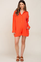 Coral Long Sleeve Button Down Maternity Romper