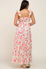 Ivory Floral Square Neck Ruffle Tiered Maxi Dress