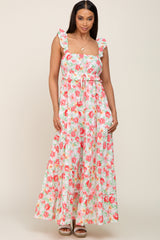 Ivory Floral Square Neck Ruffle Tiered Maxi Dress