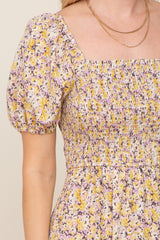 Yellow Abstract Floral Smocked Midi Dress