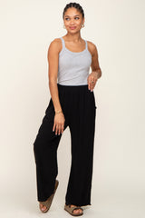 Black Fringe Hem Linen Pants