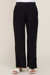 Black Fringe Hem Linen Maternity Pants