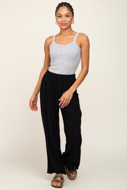 Black Fringe Hem Linen Pants