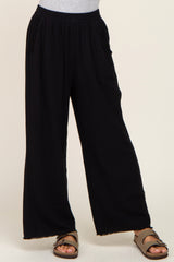 Black Fringe Hem Linen Pants