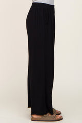 Black Fringe Hem Linen Pants