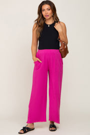 Fuchsia Fringe Hem Linen Maternity Pants