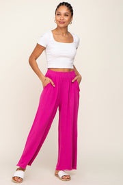 Fuchsia Fringe Hem Linen Pants