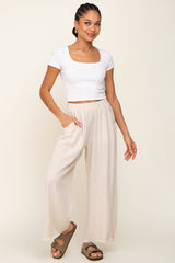 Beige Fringe Hem Linen Pants