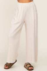 Beige Fringe Hem Linen Pants