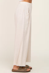 Beige Fringe Hem Linen Pants