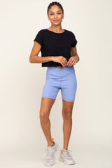 Periwinkle Ribbed Crisscross Biker Shorts