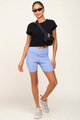 Periwinkle Ribbed Crisscross Biker Shorts